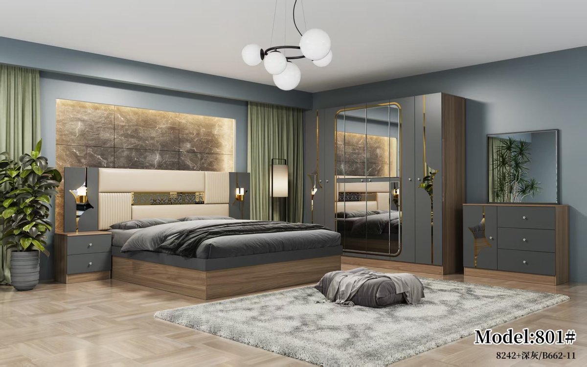Modern Grey Wood Luxury Bedroom Set